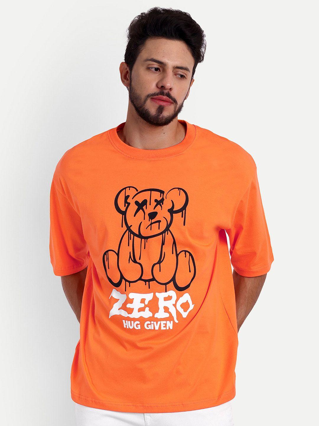 bloopers store men orange typography printed applique loose t-shirt