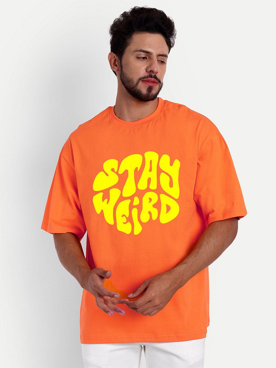 bloopers store men orange typography printed applique loose t-shirt