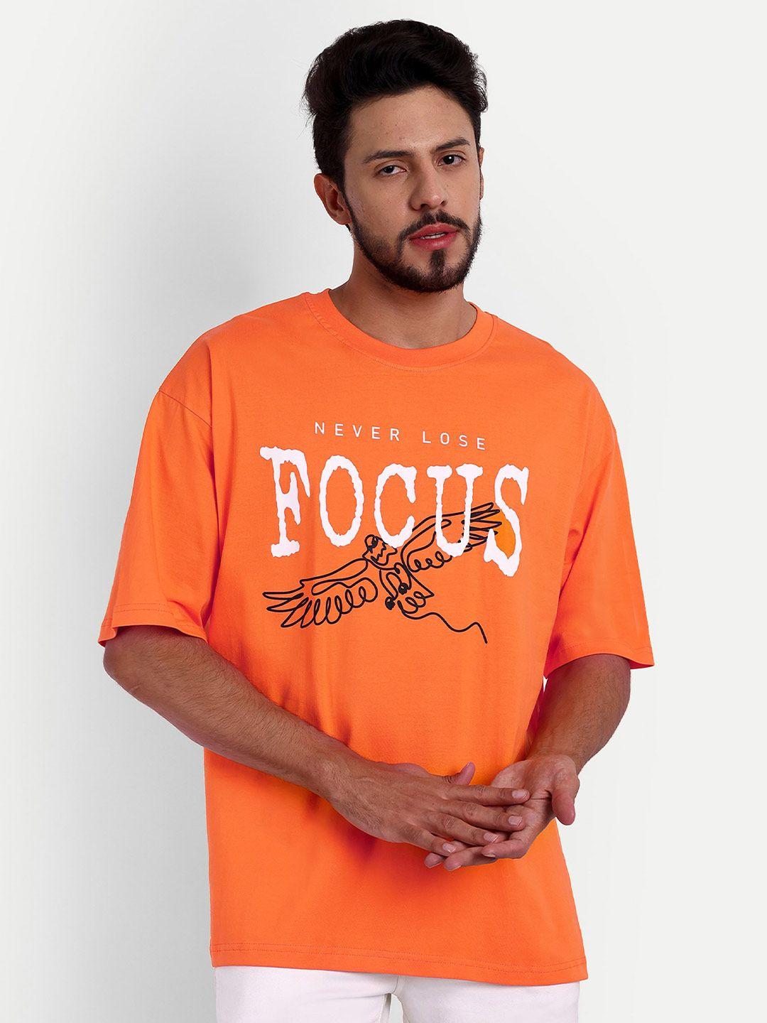 bloopers store men orange typography printed loose t-shirt