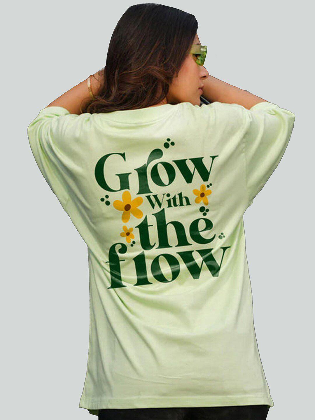 bloopers store women green typography printed extended sleeves t-shirt