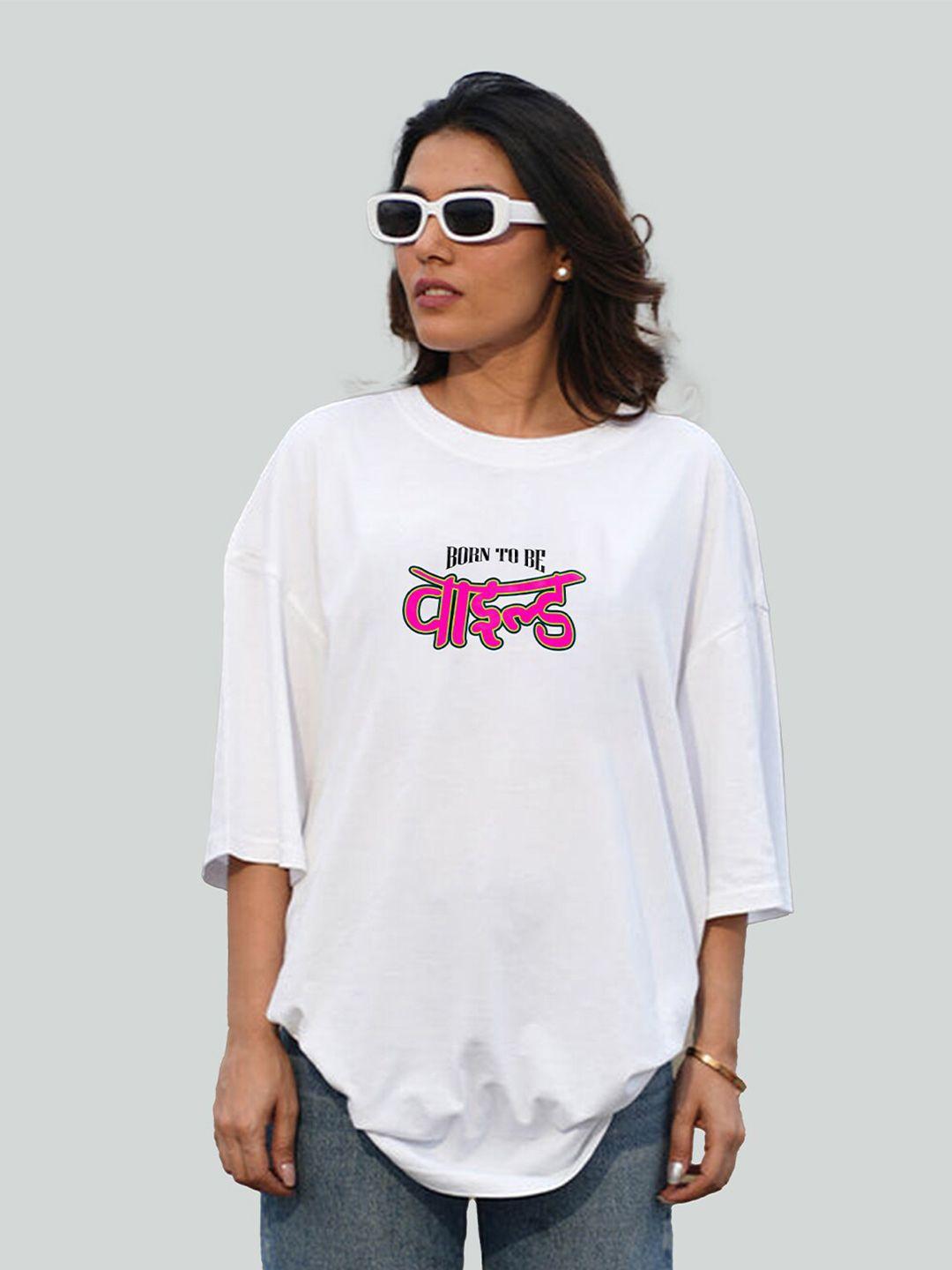 bloopers store women white printed hooded extended sleeves applique t-shirt