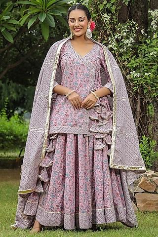 blossom pink cambric cotton jaal block printed lehenga set