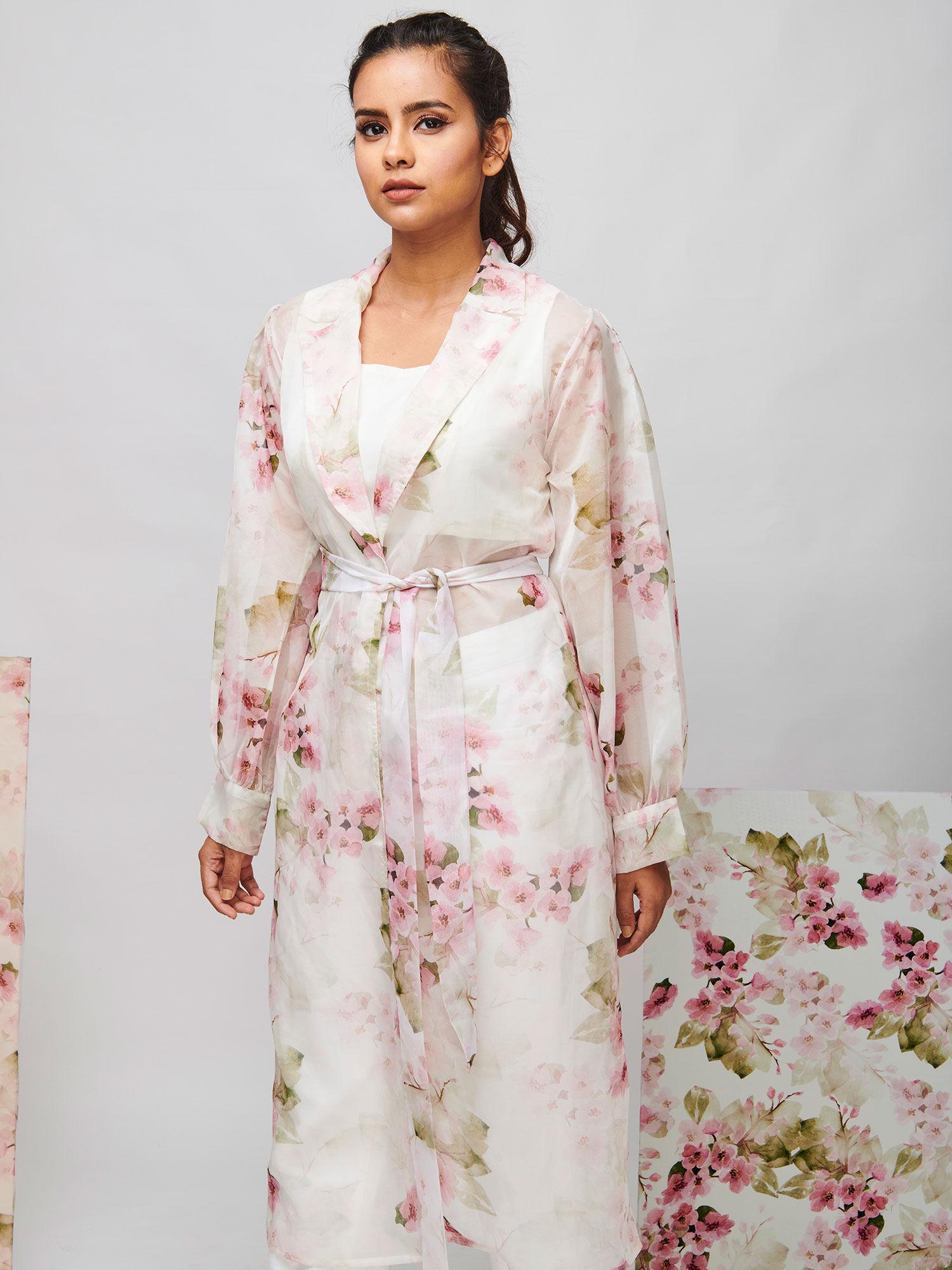 blossom sheer floral trench jacket