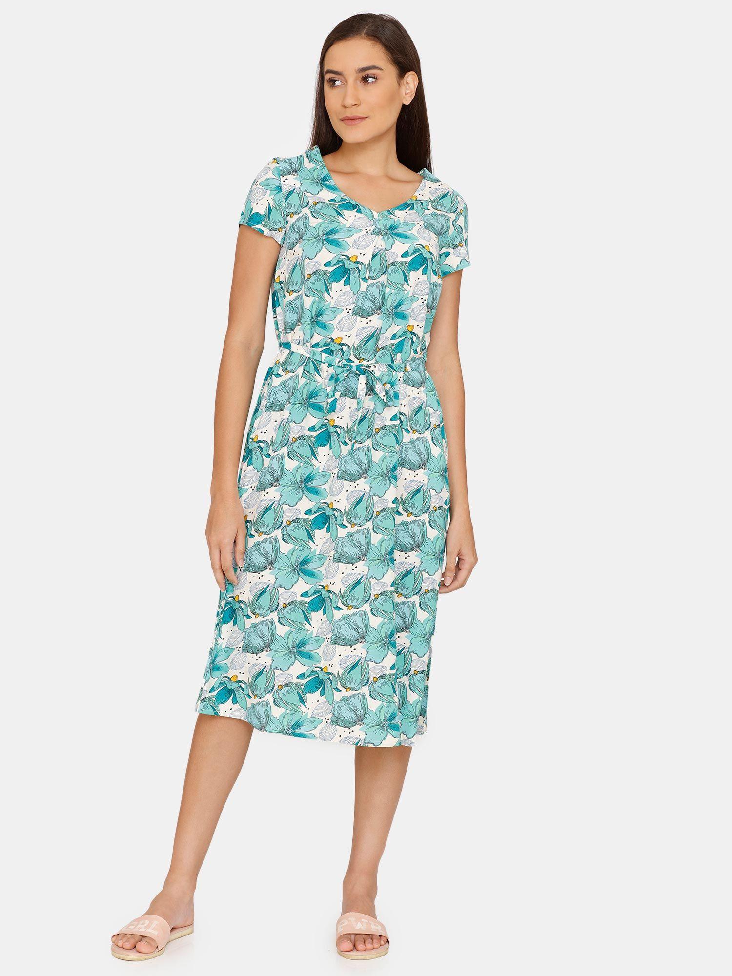 blotched bloom woven mid length nightdress -florida key - green