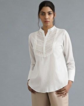 blouse with floral lace neckline