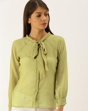 blouse with tie-up & cuff sleeves