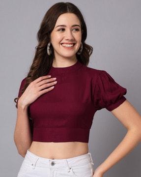 blouson crop top with styled-back