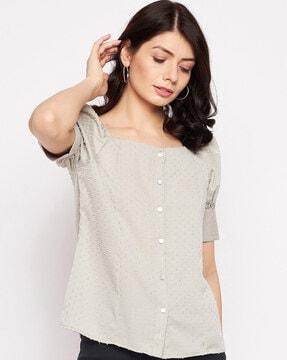 blouson top with cut work