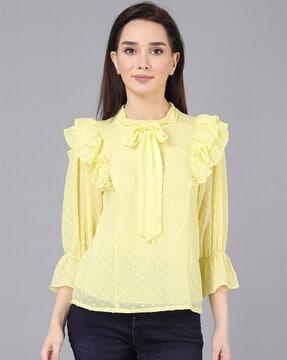 blouson top with ruffled detail