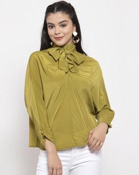 blouson top with tie-up neck