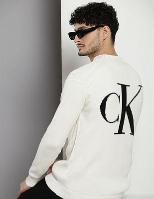 blown up logo mock neck sweater