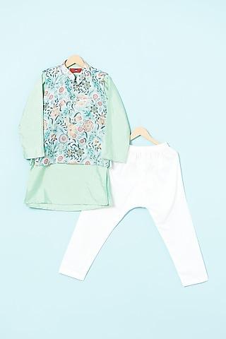 blue-&-green-linen-satin-floral-printed-nehru-jacket-set-for-boys