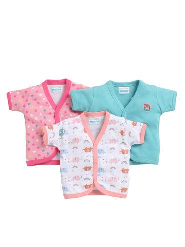 blue & pink front open half sleeves jablas for baby girl (pack of 3)