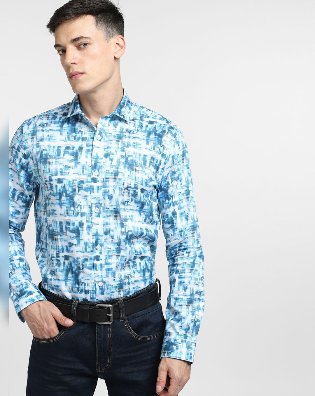 blue abstract print full sleeves shirt