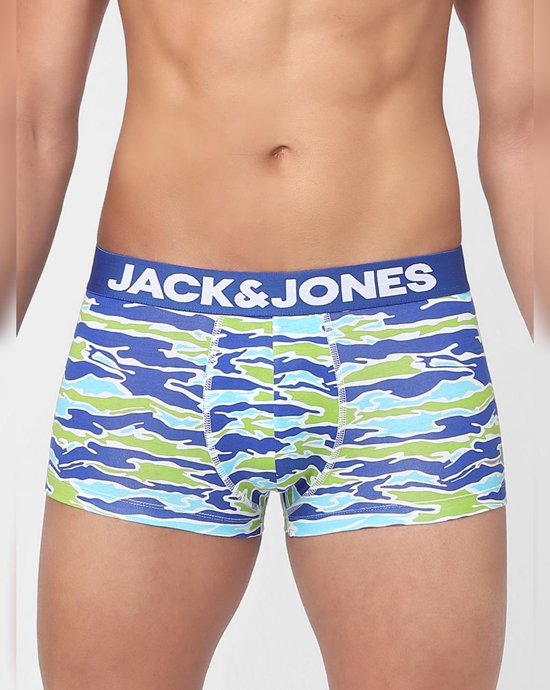 blue abstract print trunks