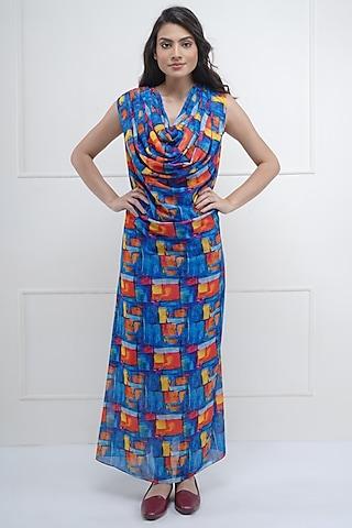 blue abstract printed dress