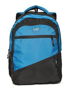 blue and black colour block laptop backpack