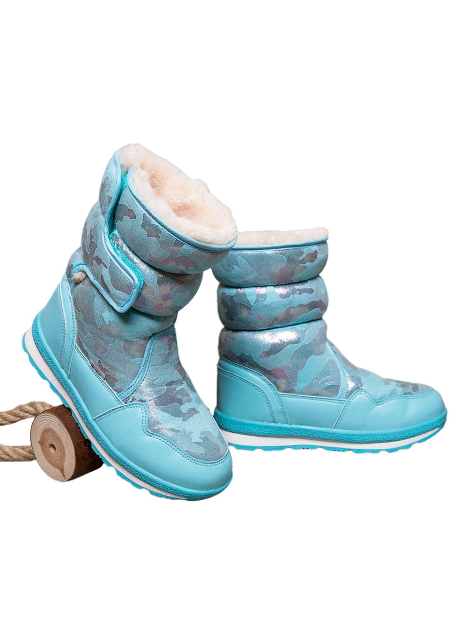 blue and silver glam girls winter snow boots