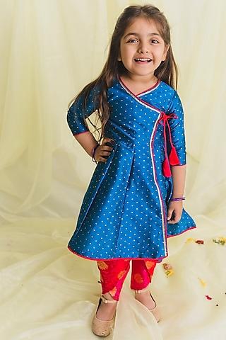 blue angrakha kurta set for girls