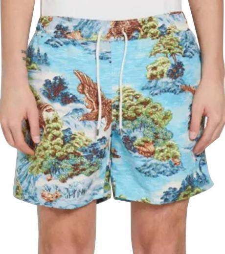 blue asian print swim trunks