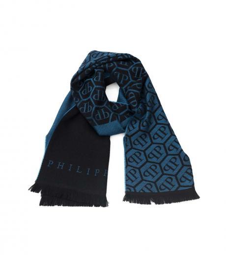blue black signature print scarf