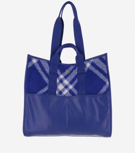 blue blue check pattern tote bag