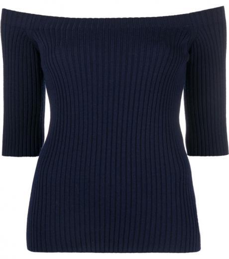 blue boat neck wool sweater