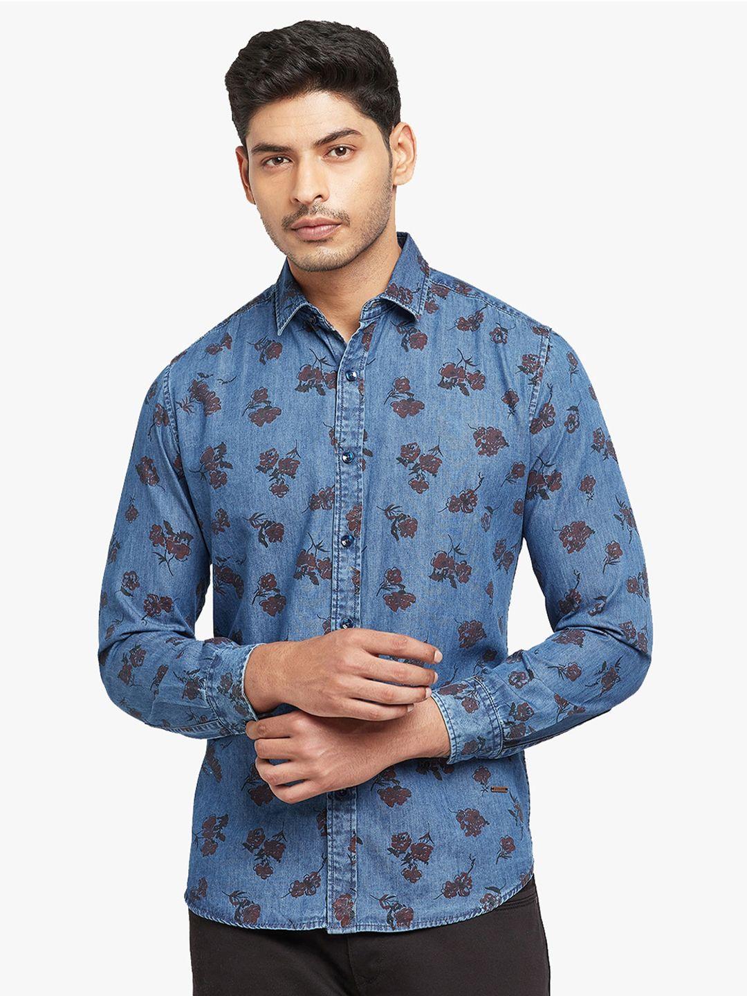 blue buddha men maroon floral printed casual shirt