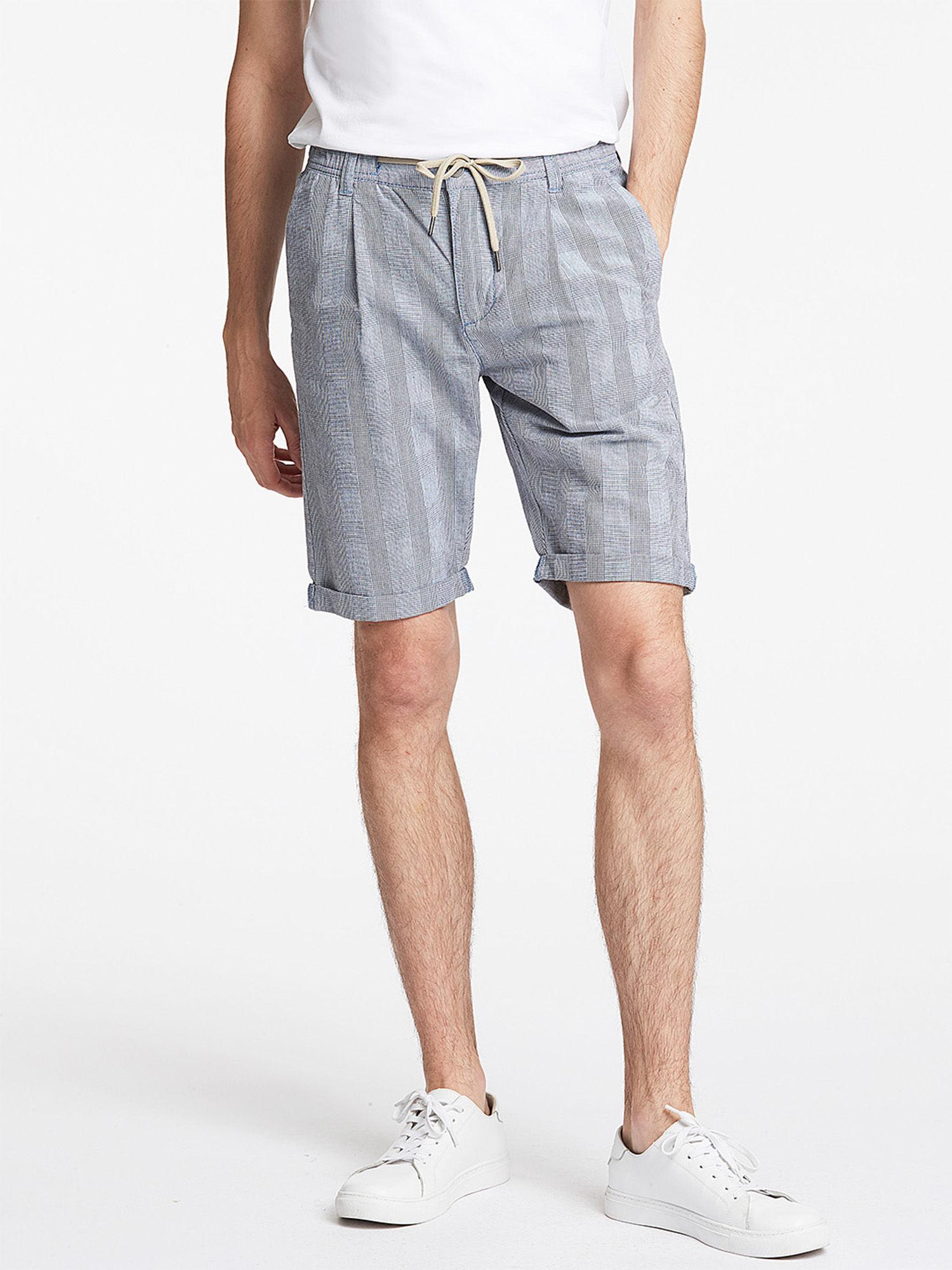 blue checked relaxed fit shorts