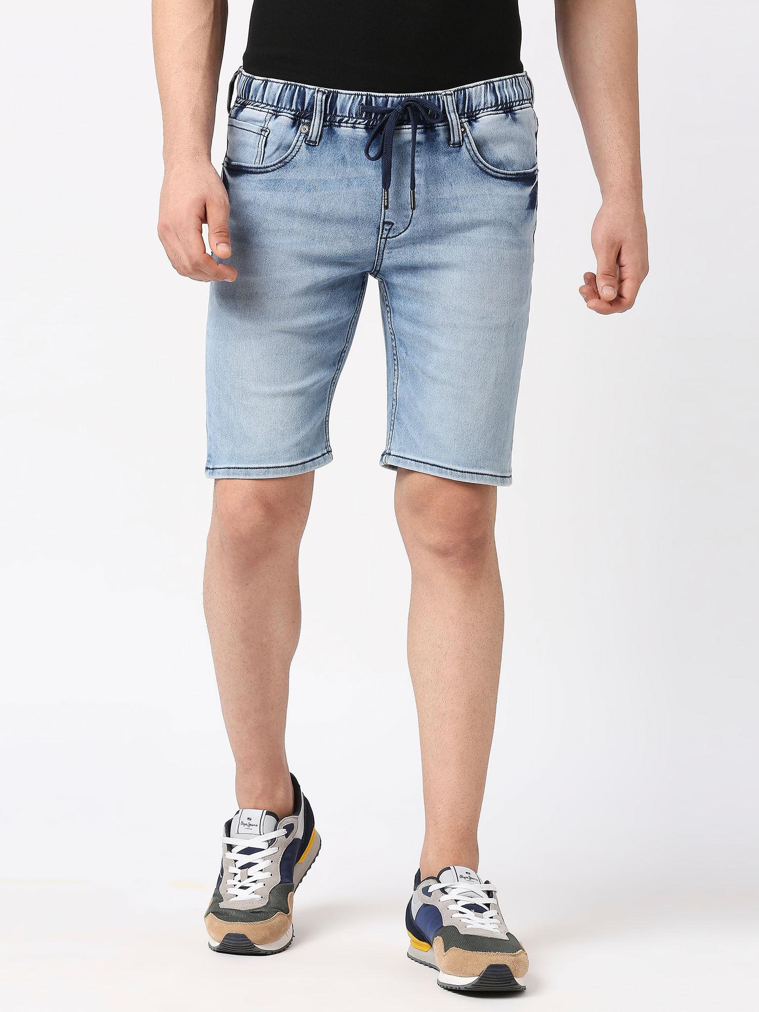 blue chinox shorts elasticated regular fit mid rise shorts