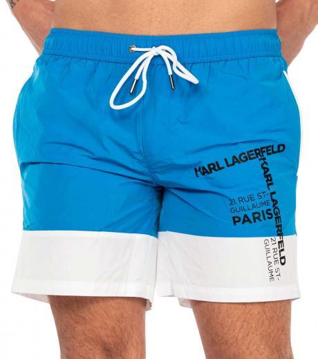 blue contrasting logo swim shorts
