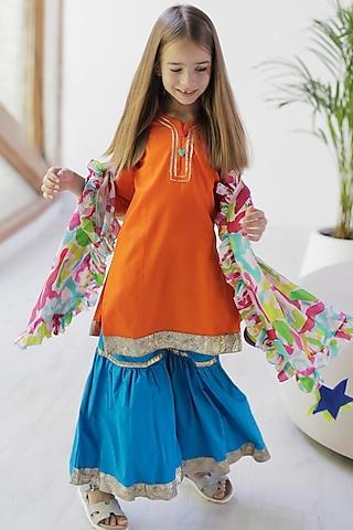 blue cotton & cotton silk sharara set for girls