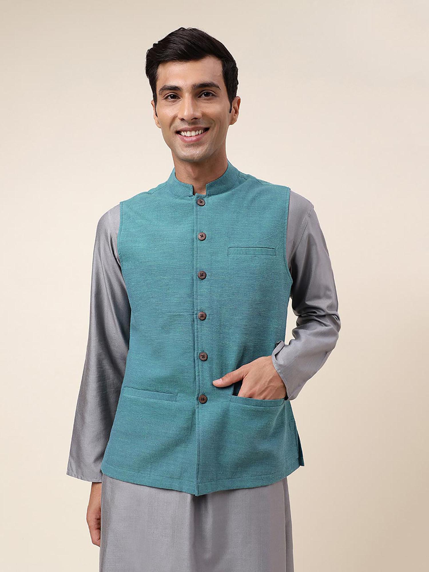 blue-cotton-hand-woven-nehru-jacket