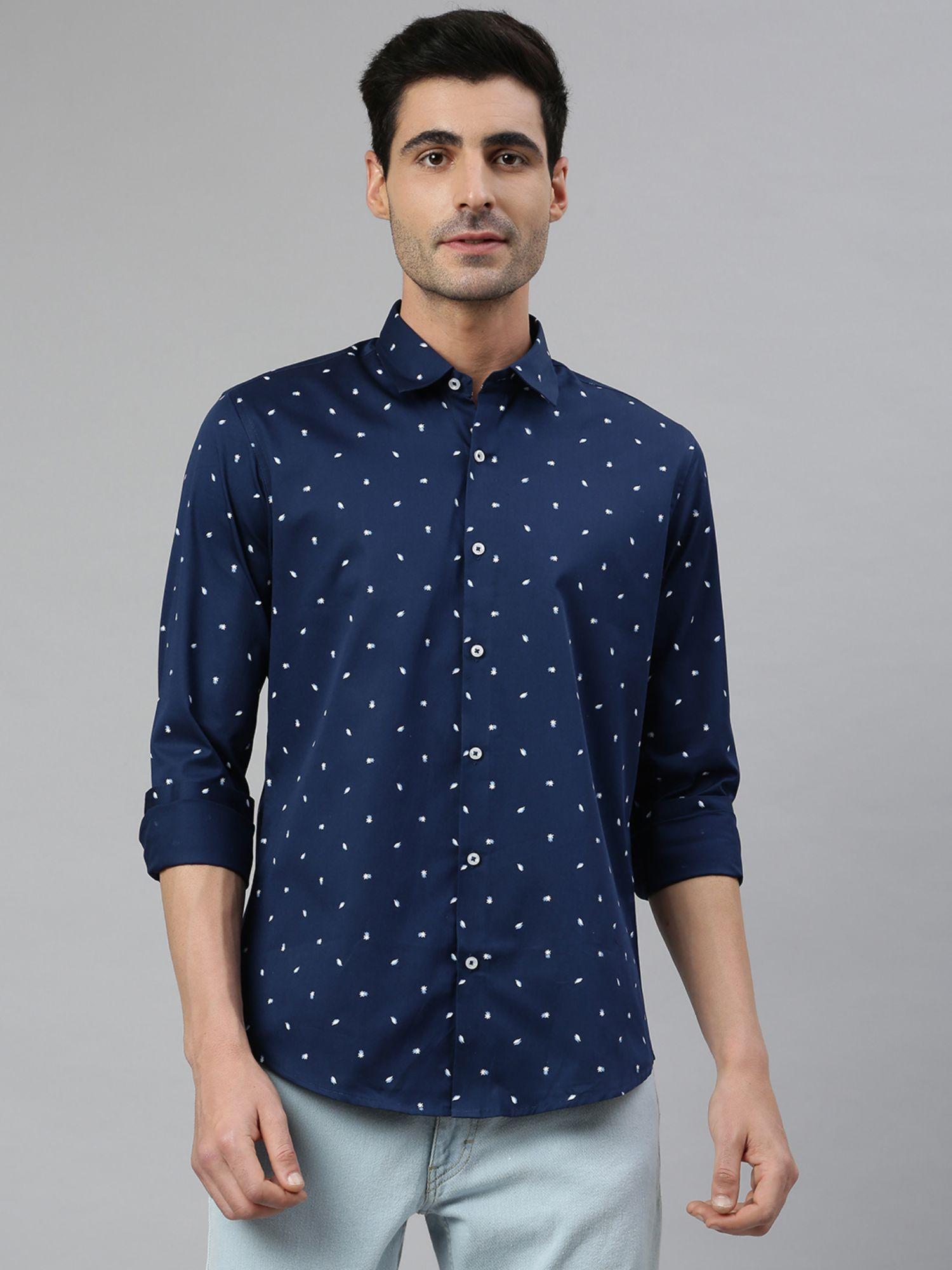 blue cotton printed casual shirt
