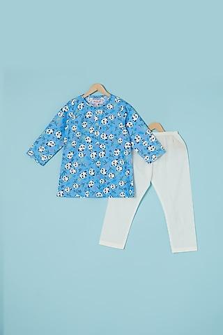blue cotton printed kurta set for boys