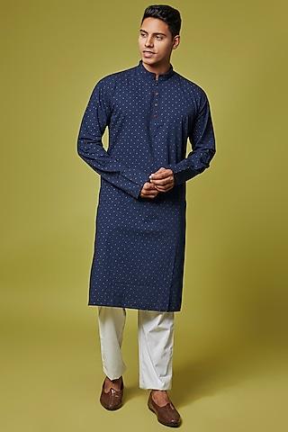 blue cotton printed kurta set