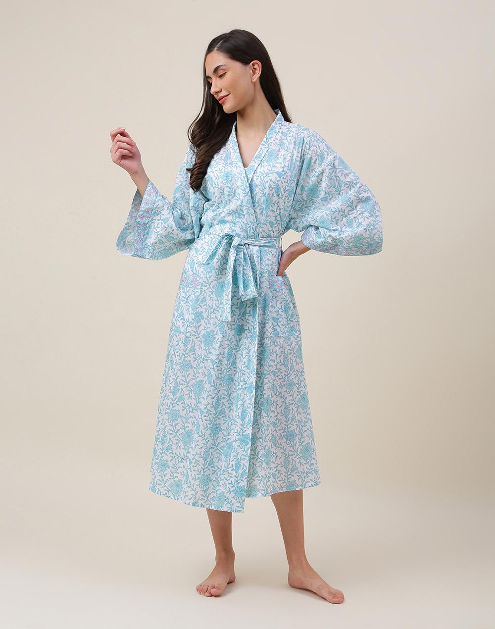 blue cotton printed robe
