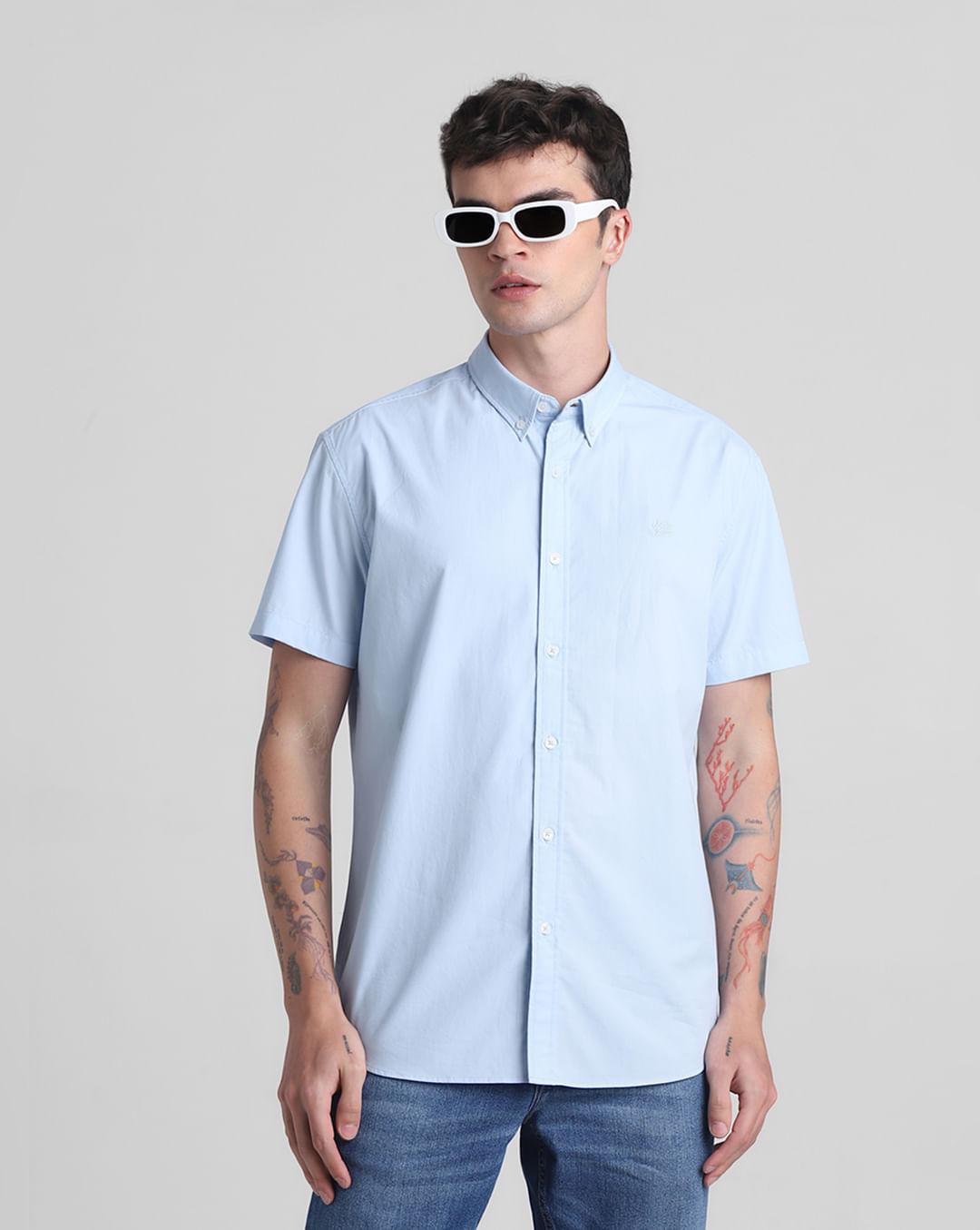 blue cotton short sleeves shirt