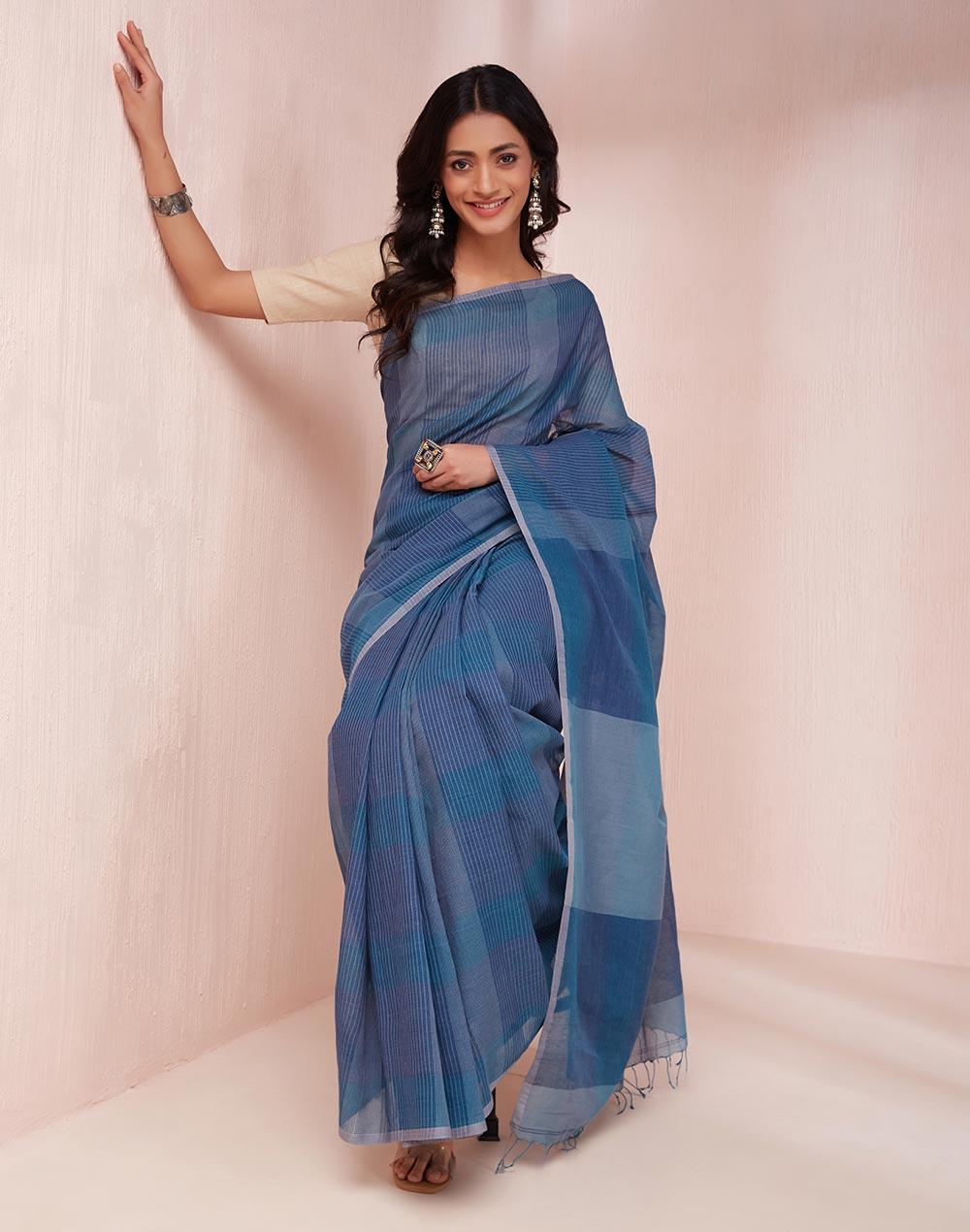 blue cotton woven sari