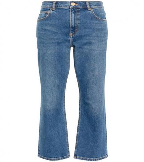 blue cropped flared denim jeans