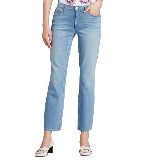 blue cropped straight leg jeans