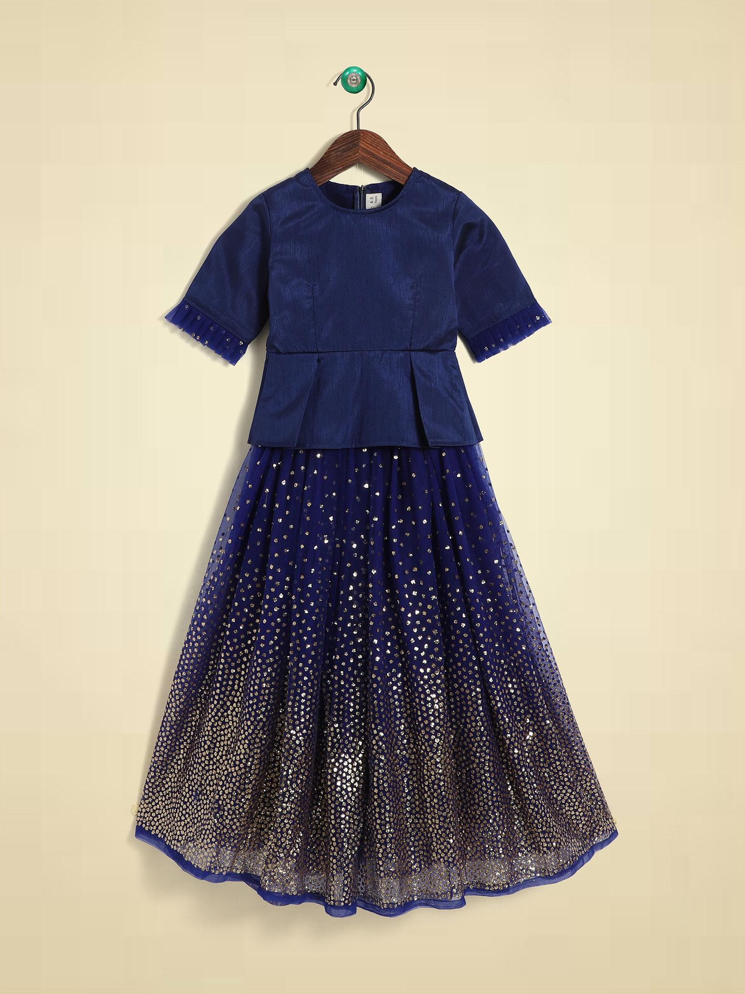 blue detailing blouse and lehenga (set of 2)