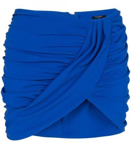 blue draped jersey mini skirt