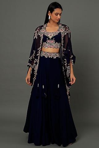 blue embroidered cape set