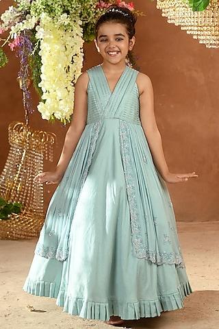 blue embroidered gown for girls
