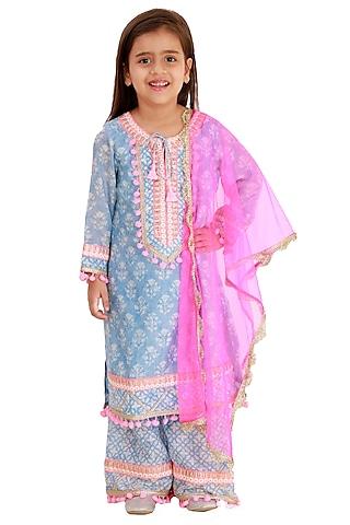 blue embroidered kurta set for girls