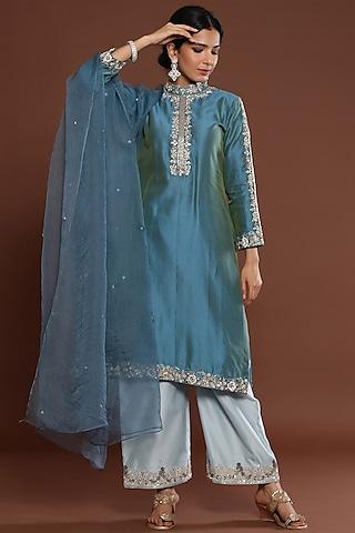 blue embroidered kurta set