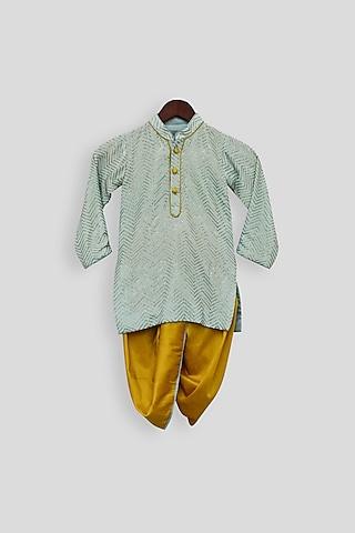 blue embroidered kurta with yellow dhoti for boys