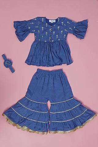 blue embroidered sharara set for girls