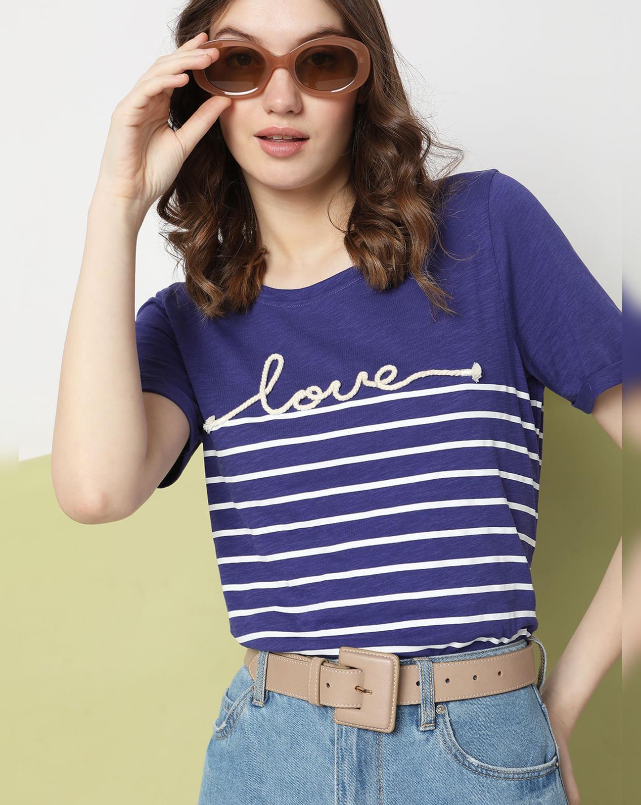 blue embroidered t-shirt